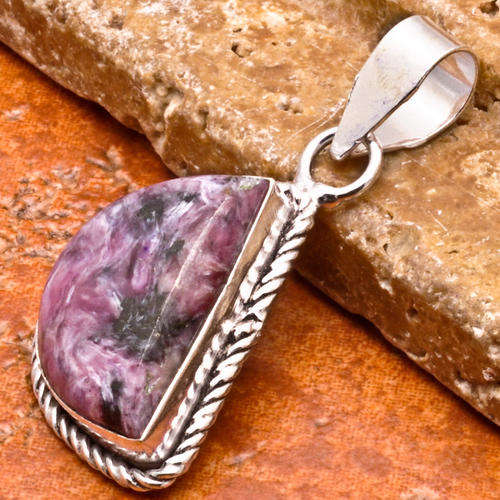 NATURAL CHAROITE GEM PENDANT 925 STERLING SILVER