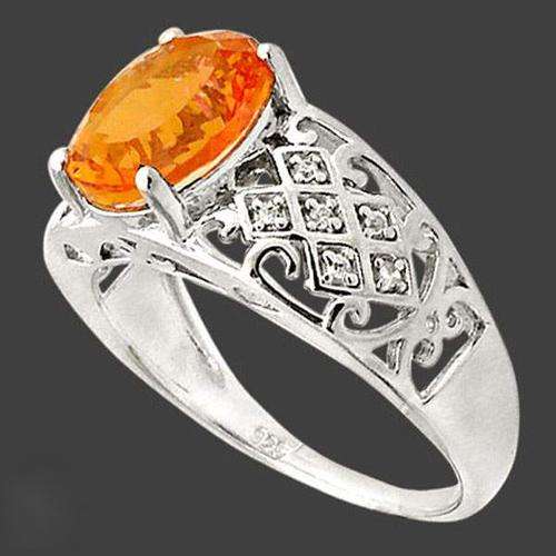Orange rainbow topaz oval  925 silver cocktail ring size 7
