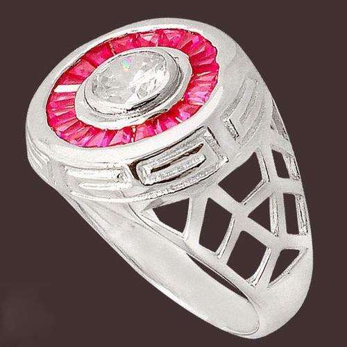 White topaz round ruby  925 sterling silver ring  size 9.5