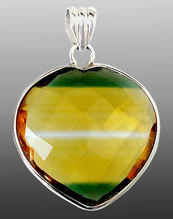 Classic yellow fluorite heart 925 sterling silver pendant 1 3/8`