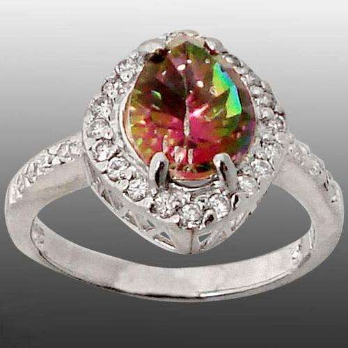 Stunning rainbow topaz pear 925 silver ring size 8.5
