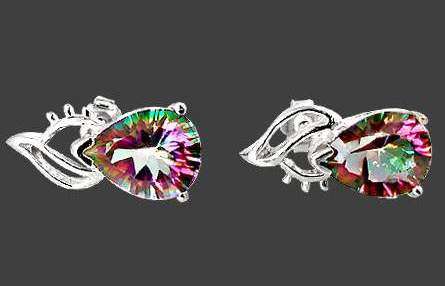 6.05cts Huge rainbow topaz pear 925 sterling silver stud artisan earrings
