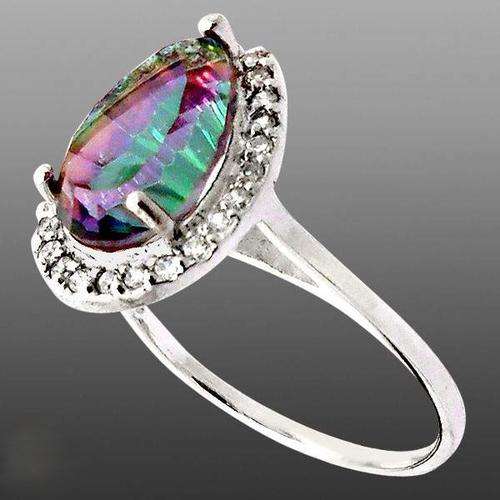 RAINBOW TOPAZ PEAR 925 SILVER RING JEWELRY size 7