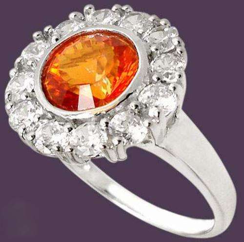 Stunning orange rainbow topaz round 925 sterling silver cocktail ring  Sz 7