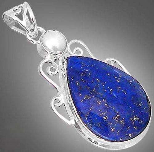 Elite blue lapis  pear pearl 925 sterling silver pendant
