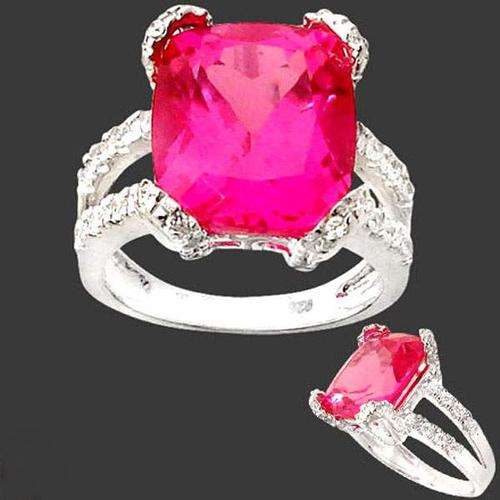 PINK RUBY CUSHION 925 SILVER COCKTAIL RING size 8