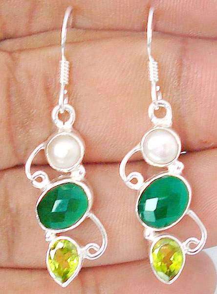 Green chalcedony oval  925 sterling silver errings