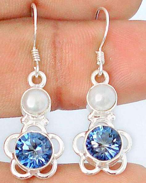 Blue rainbow topaz round 925 sterling silver earrings