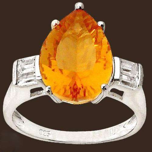 YELLOW CITRINE PEAR TOPAZ 925 STERLING SILVER COCKTAIL RING size 8