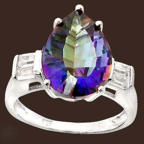 Blue rainbow topaz pear 925 sterling silver cocktail ring  size 7