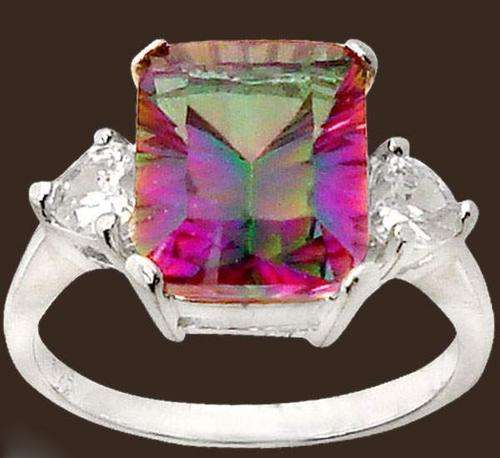 Stunning rainbow topoaz octa 925 sterling silver cocktail ring size 6.5