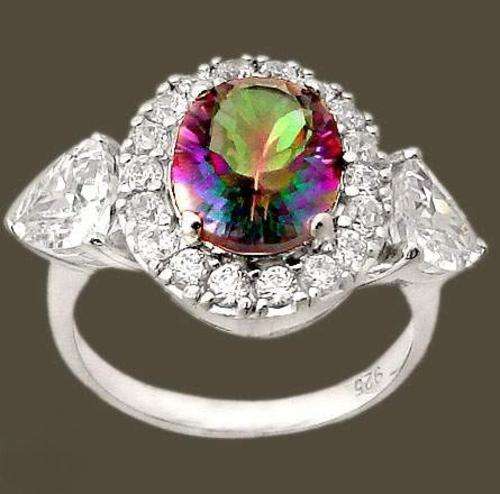 Rainbow topaz oval  925 sterling silver cocktail ring size 7