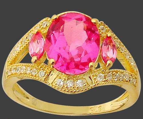 STUNNING PINK RUBY OVAL 14K GOLD 925 SILVER COCKTAIL RING size 7