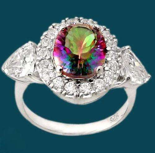 Green rainbow topaz  925 sterling silver cocktail ring size 7