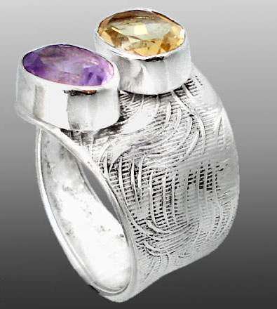 adjustable YELLOW CITRINE OVAL AMETHYST 925 STERLING SILVER RING 4.02cts