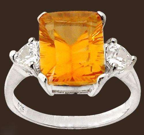 Yellow citrine octa topaz 925 sterling silver cocktail ring size 8