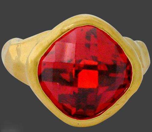 Exotic 14K gold plated red Garnet cushion over .925 sterling silver ring   size 9
