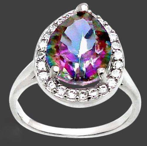 RAINBOW TOPAZ PEAR 925 STERLING SILVER RING size 6