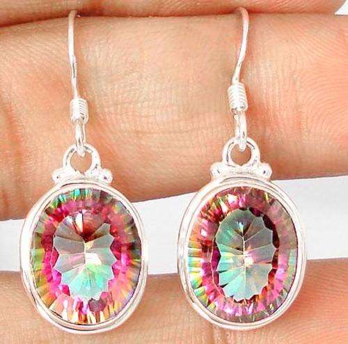 SMART RAINBOW TOPAZ OVAL 925 STERLING SILVER DANGLING EARRINGS