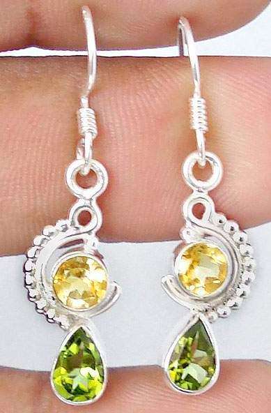 GREEN PERIDOT PEAR CITRINE 925 SILVER EARRINGS