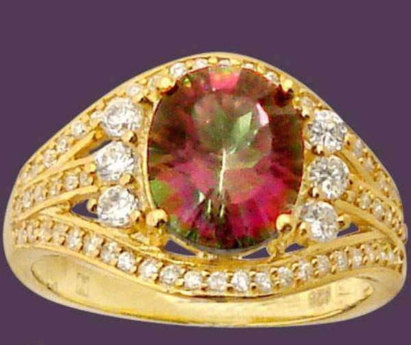 Rainbow topaz 14K gold plated over 925 sterling silver ring size 8