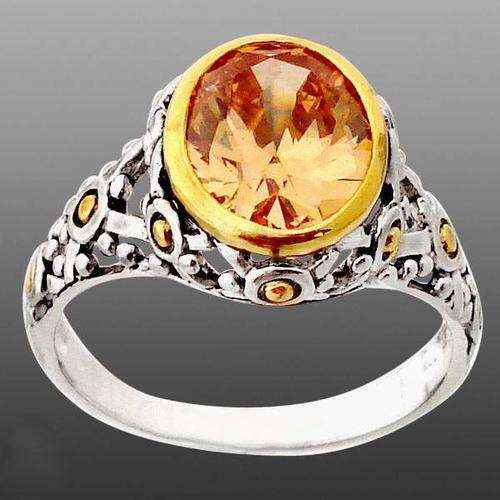 Champagne topaz oval 14K gold 925 sterling silver ring  size 8