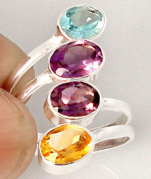 PURPLE AMETHYST OVAL TOPAZ CITRINE 925 sterling  SILVER RING adjustable