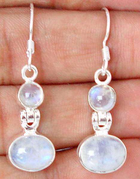Blue rainbow moonstone oval 925 sterling silver earrings