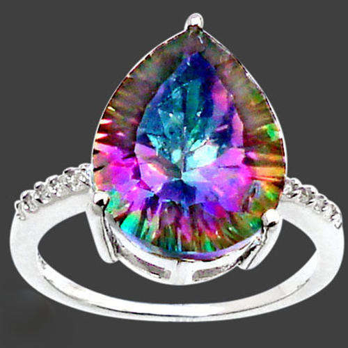 Elite rainbow topaz pear 925 sterling silver ring size 8.5