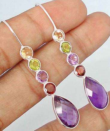 Spectacular purple amethyst garnet 925 silver dangle earrings