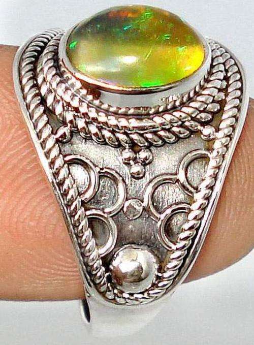 ORANGE ETHIOPIAN OPAL OVAL 925 SILVER RING size 8