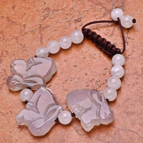 Adjustable grey agate natural jade gemstone bracelet or ankle bracelet 6 1/2`-9`