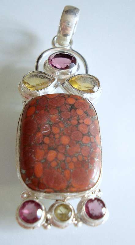 Stunning copper red turquoise 925 sterling silver pendant