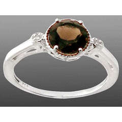 brown smokey topaz round diamond 925 sterling silver  size 9