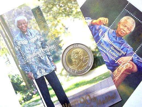 ## MADIBA 90th BIRTHDAY R5 COIN + 2 MINT STAMPS ##
