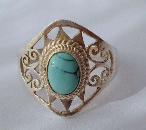 **TURQUOISE FILIGREE RING SET IN ARTISAN .925 STERLING SILVER.925** s " Q "