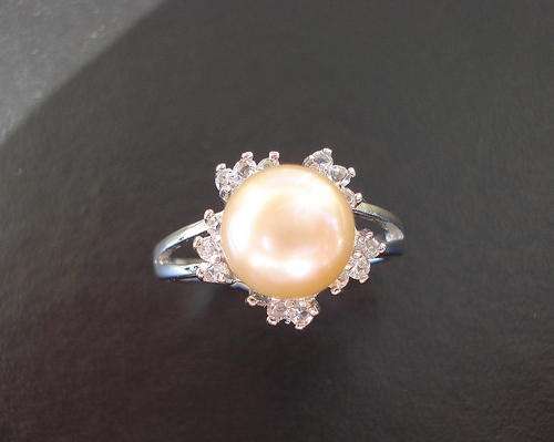 **BEAUTIFUL FRESH WATER PEARL RING WITH SIMULATED DIAMONDS **