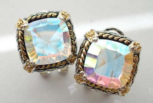 14 ctw RAINBOW MYSTIC TOPAZ 925 STERLING SILVER EARRINGS