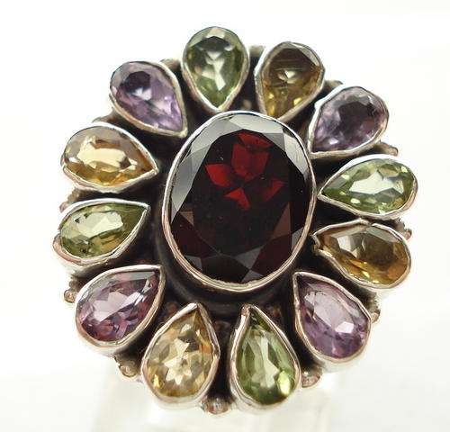 Exquisite 925 Sterling Silver Multi Gemstone ring