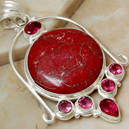 huge copper red turquoise  925 sterling silver pendant