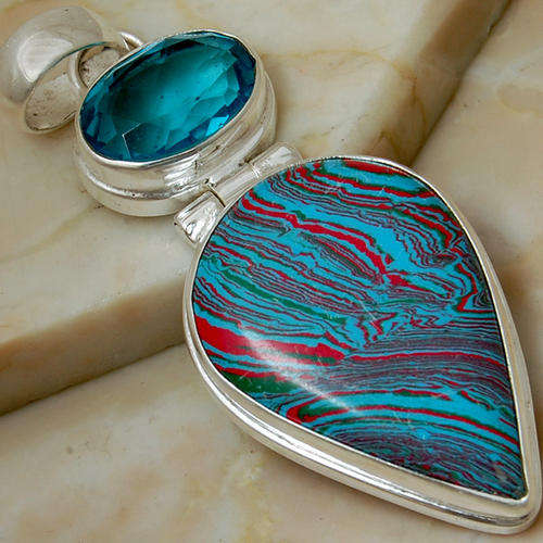 Rainbow calsilica artisan 925 sterling silver pendant