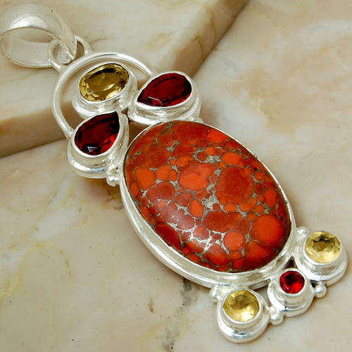 huge stunning copper red turquoise 925 sterling silver pendant