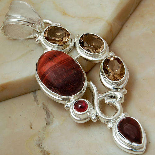 Fancy red tiger eye  925 sterling silver pendant