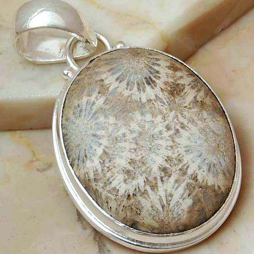 AMAZING FOSSIL CORAL SILVER PENDANT