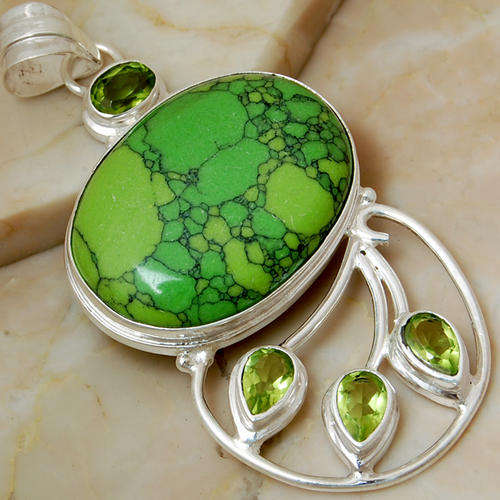 huge 20g GREEN TURQUOISE 925 SILVER PENDANT