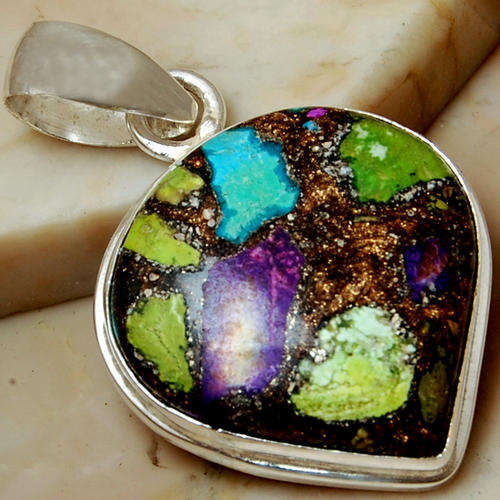 Lovely copper rainbow turquoise 925 sterling silver pendant