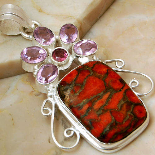 Enchanting copper red turquoise  925 sterling silver pendant