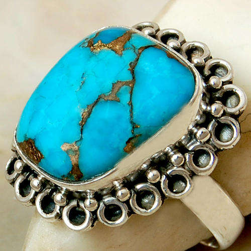 RARE COPPER BLUE TURQUOISE 925 SILVER RING s " 8.5 "