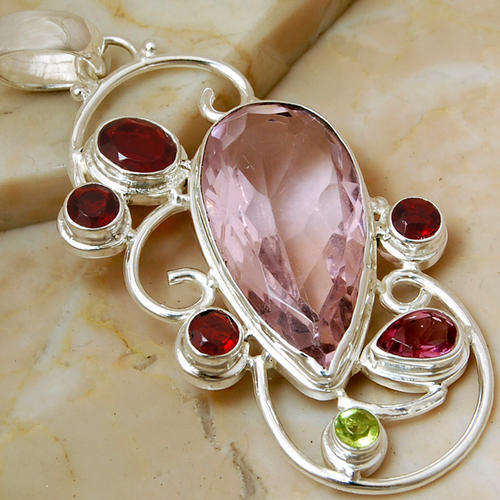 Fancy pink Kunzite 925 sterling silver pendant
