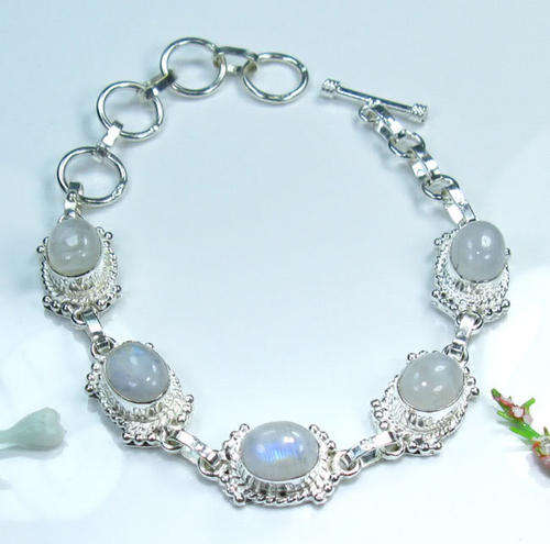 RAINBOW MOONSTONE SILVER BRACELET 6 1/4-8"